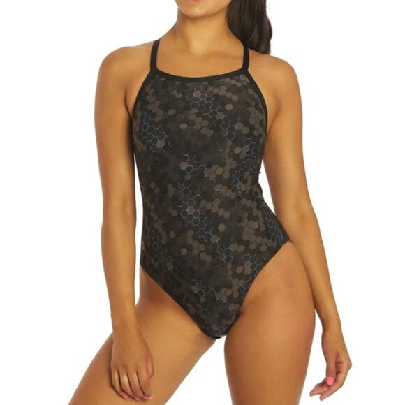 TYR Women's Carbon Hex Diamondfit One Piece Swimsuit Size 14 - Picture 1 of 9